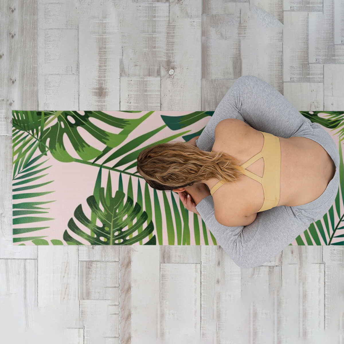 Pink Palm Leaves Yoga Mat