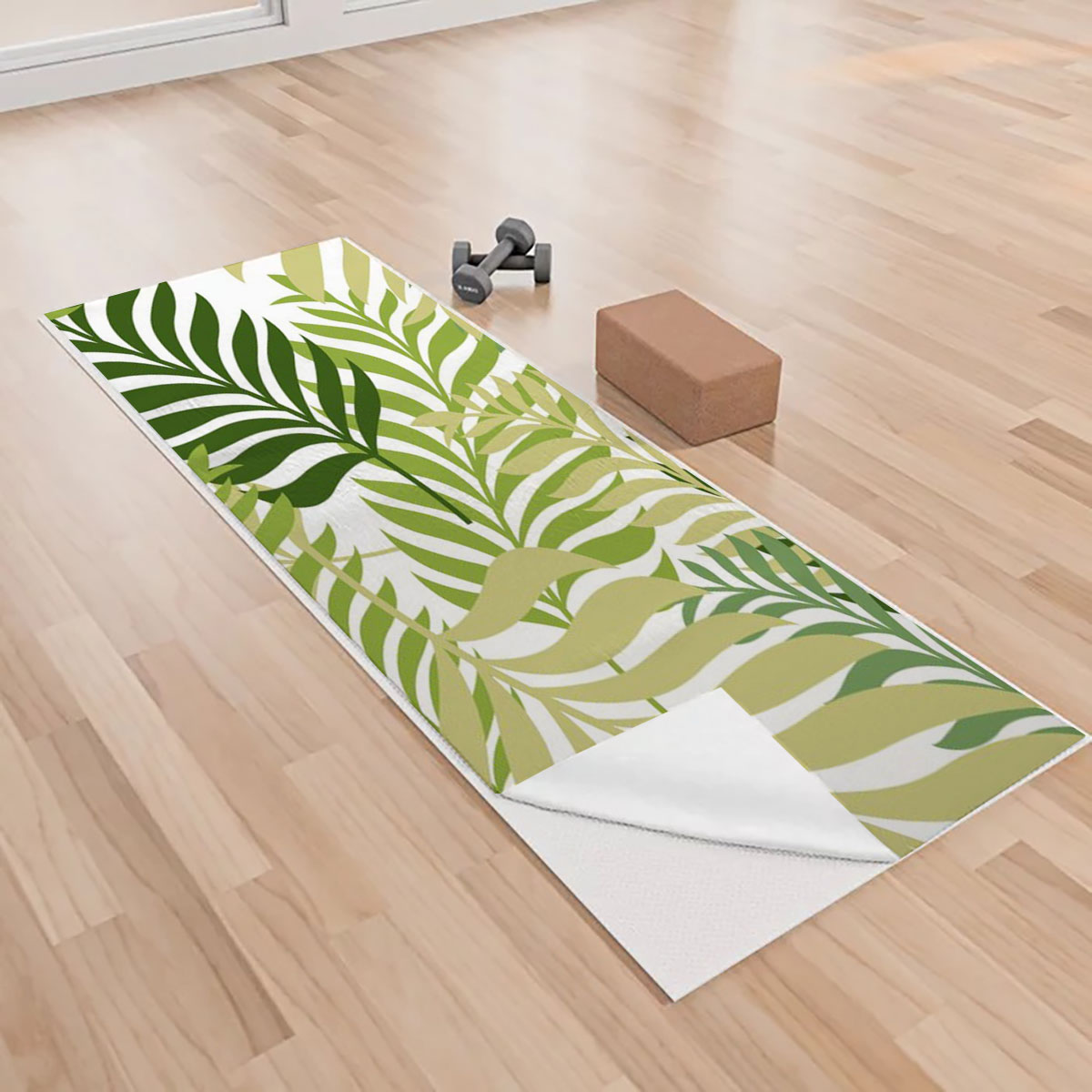 Green Palm Tree Leaves Yoga Towels