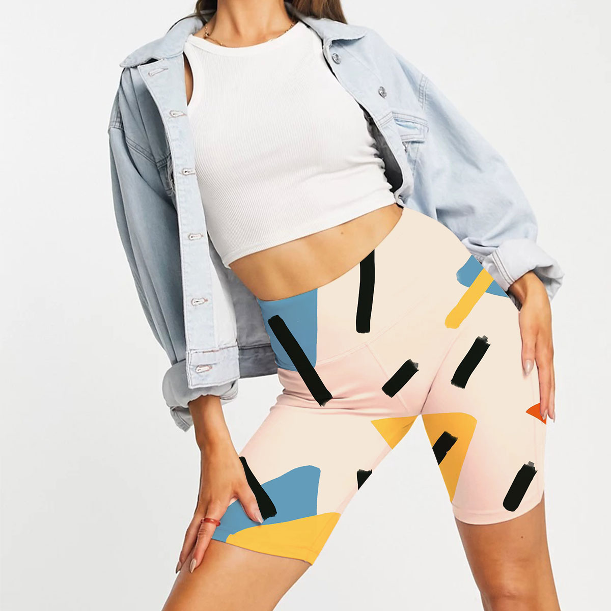 Abstract 80s Aesthetic Geometric Shape Casual Shorts
