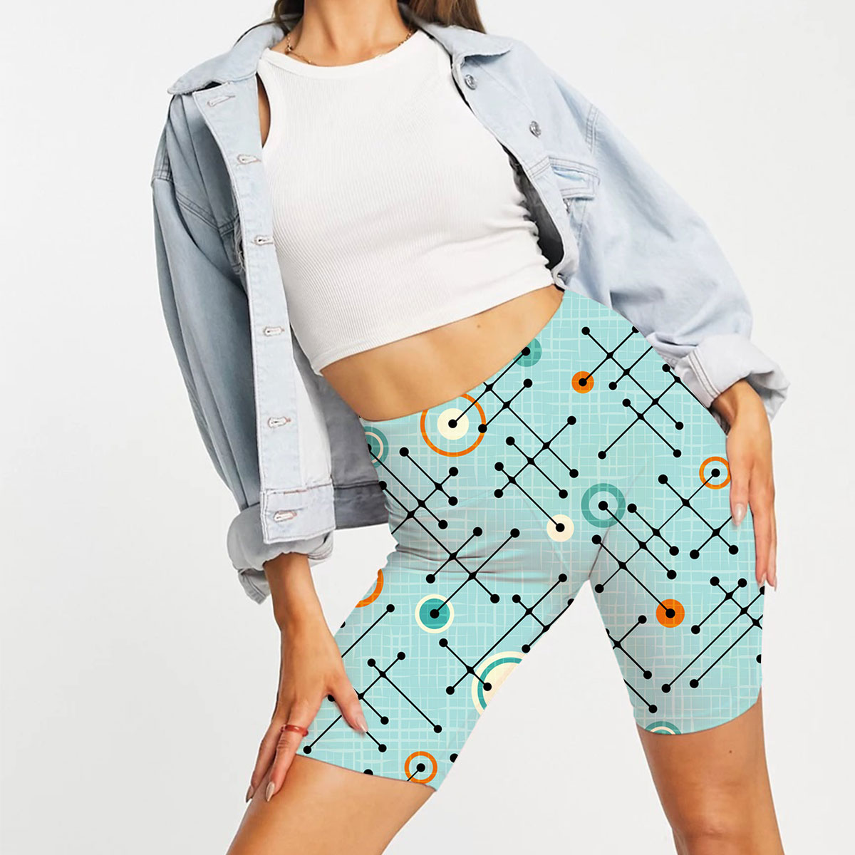 Blue Abstract Mid Century Modern Casual Shorts