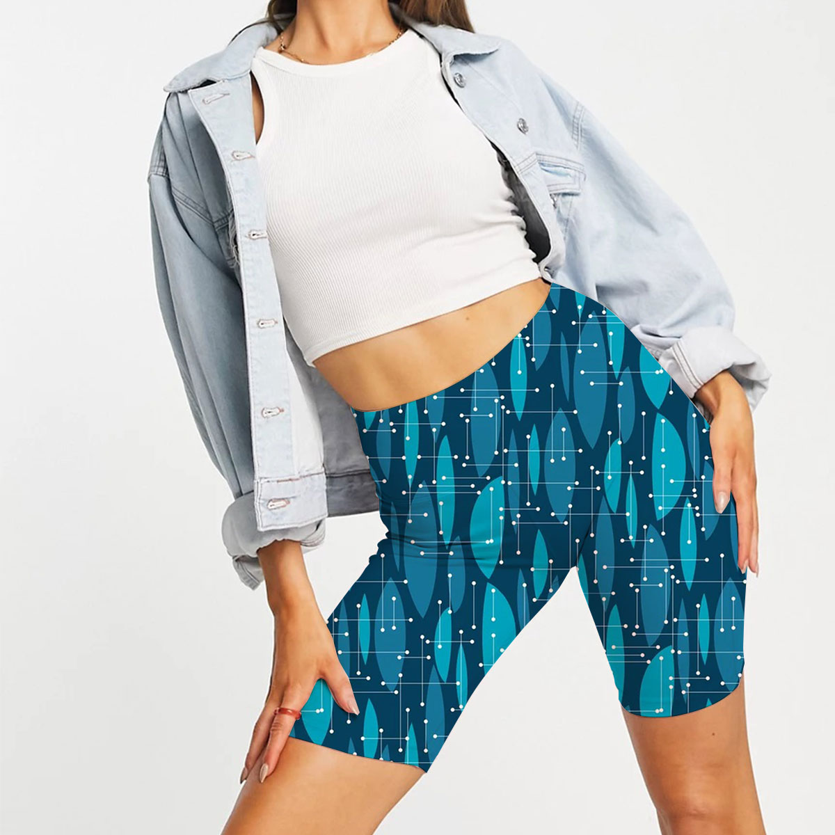 Blue Color Abstract Mid Century Casual Shorts