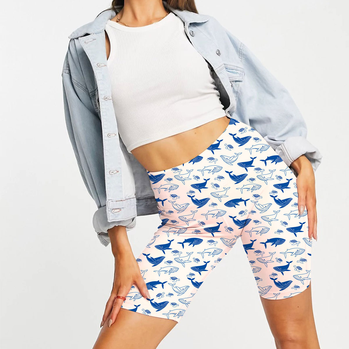 Blue Whale And White Casual Shorts