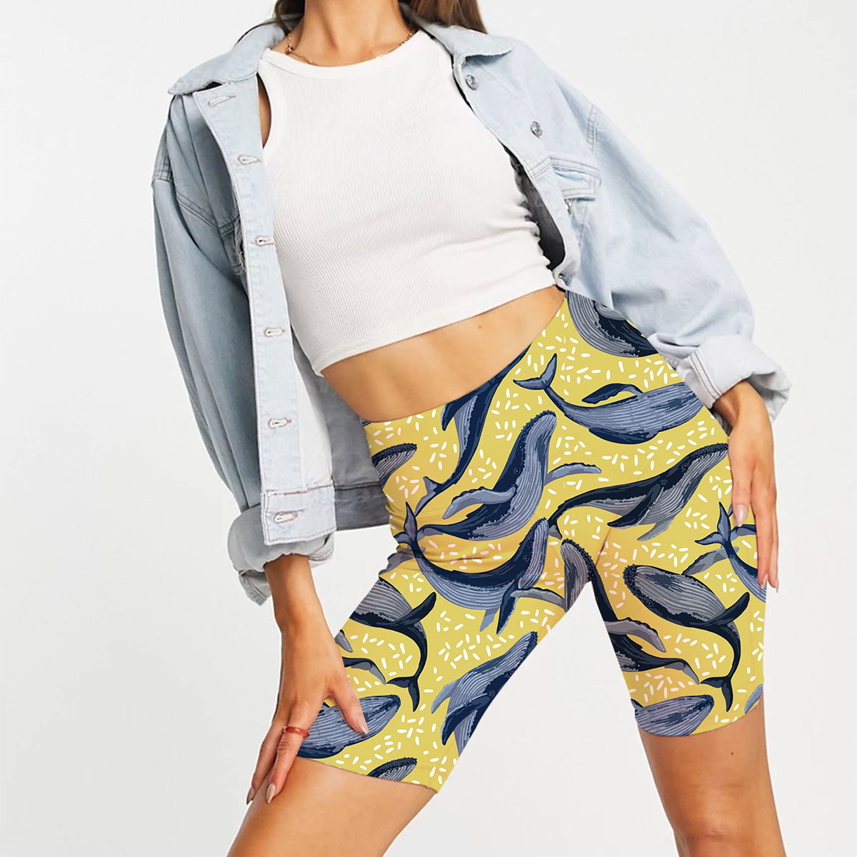 Blue Whale On Yellow Casual Shorts