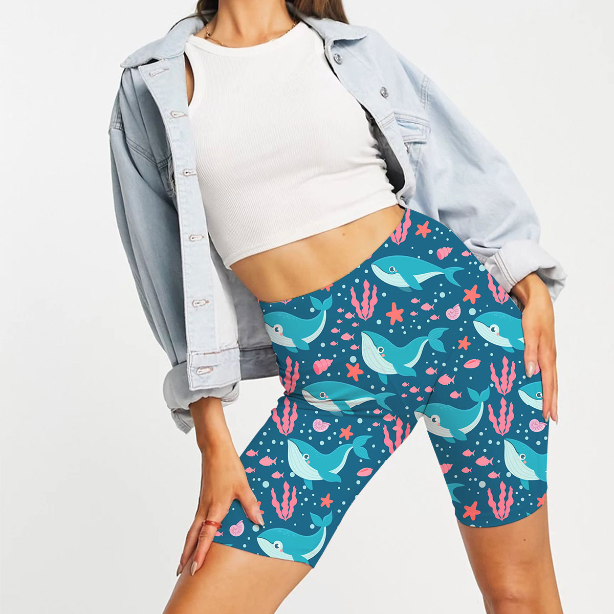 Blue Whale Pink Fish Casual Shorts