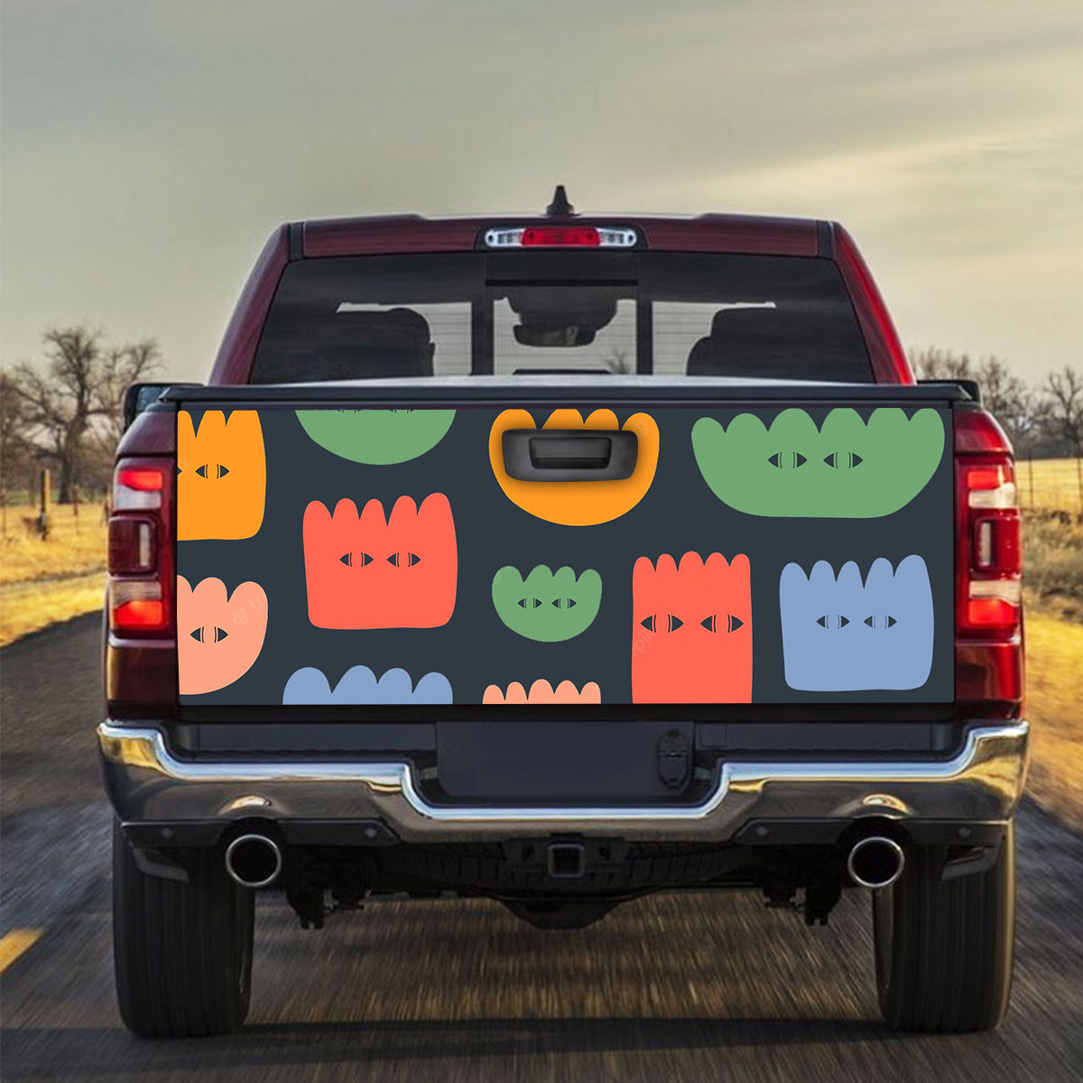 Abstract Minimal With Colorful Various Strange Flowers Truck Bed Decal