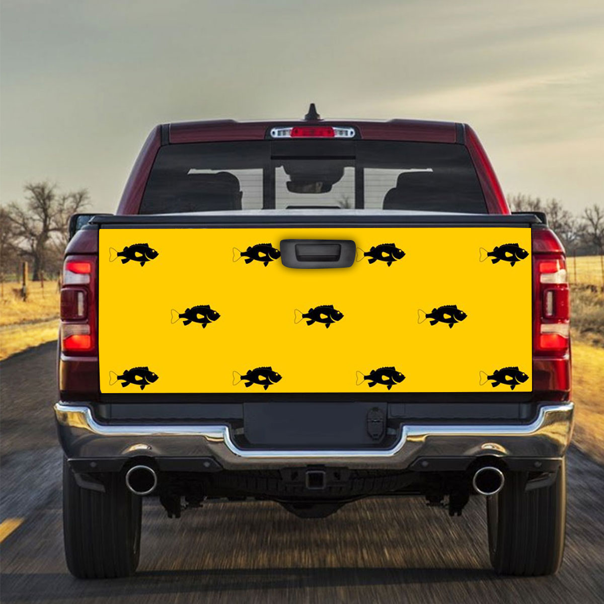 Black Bass Fish On Yellow Truck Bed Decal
