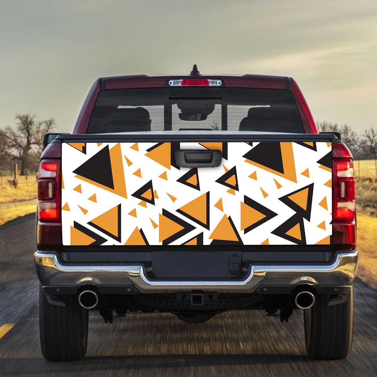 Black Orange Minimalist With Geometric Shapes Truck Bed Decal
