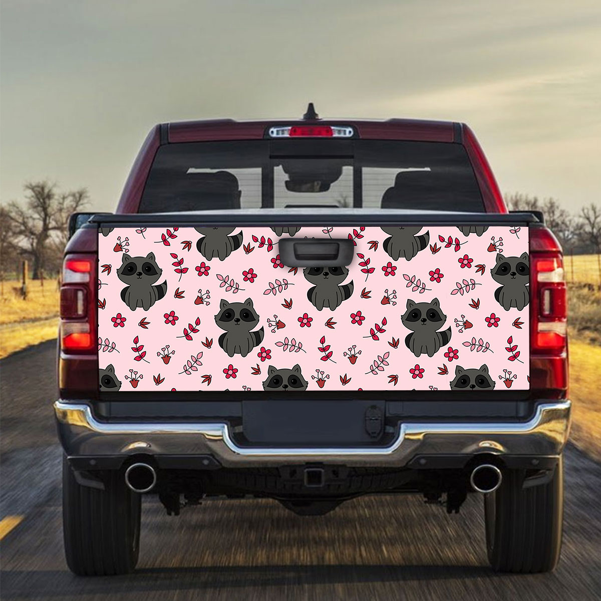 Black Raccoon Pink Truck Bed Decal