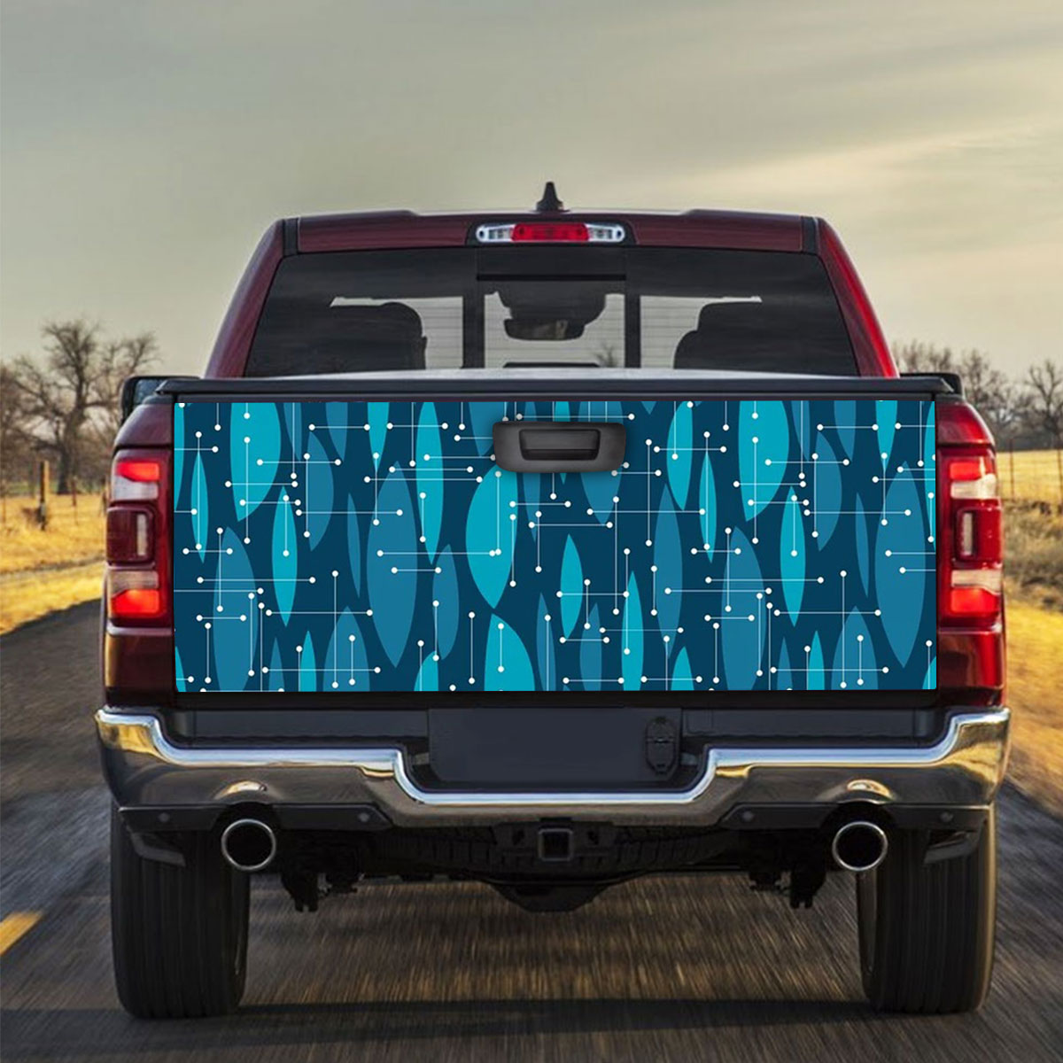 Blue Color Abstract Mid Century Truck Bed Decal