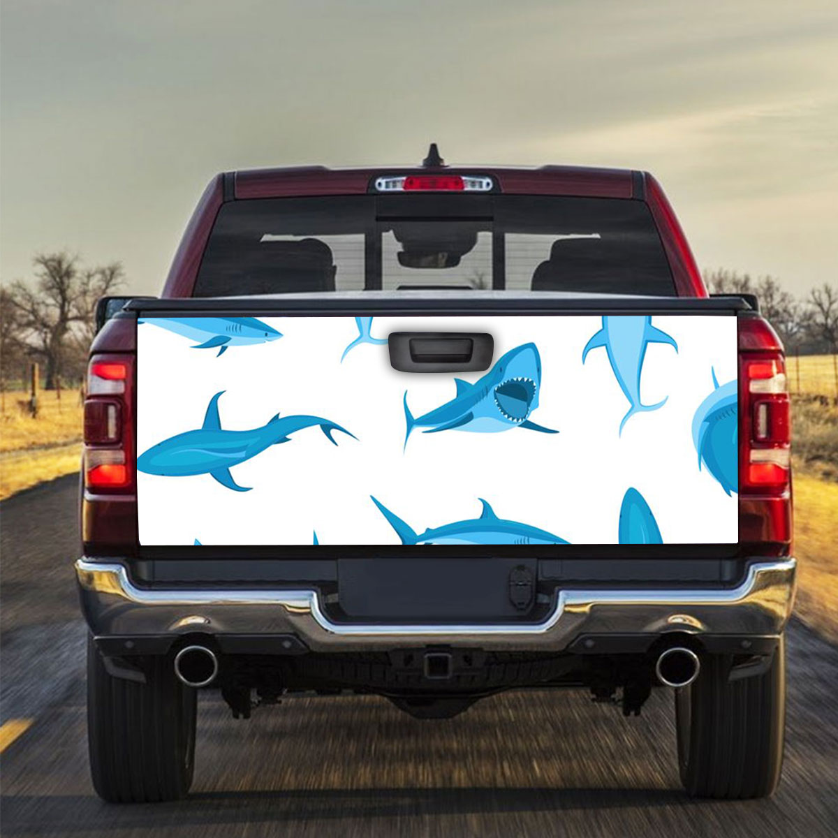 Blue Great White Shark On White Truck Bed Decal
