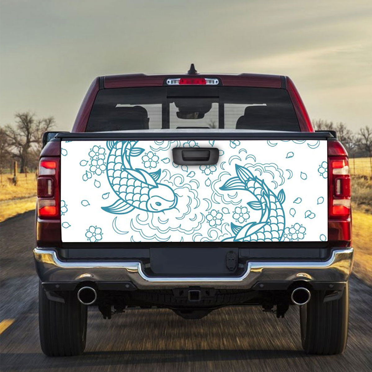 Blue Koi Fish Truck Bed Decal