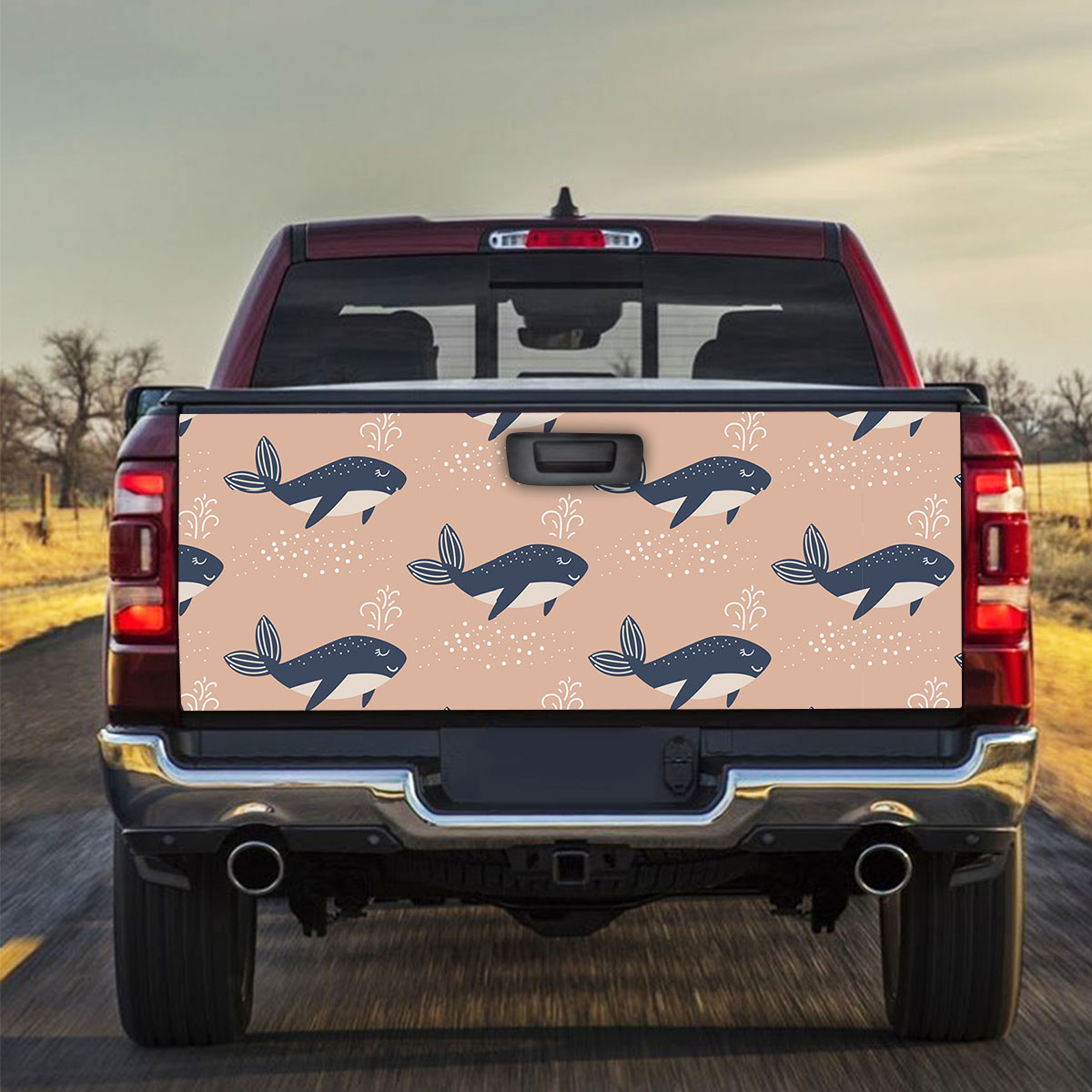 Blue Whale On Brown Truck Bed Decal