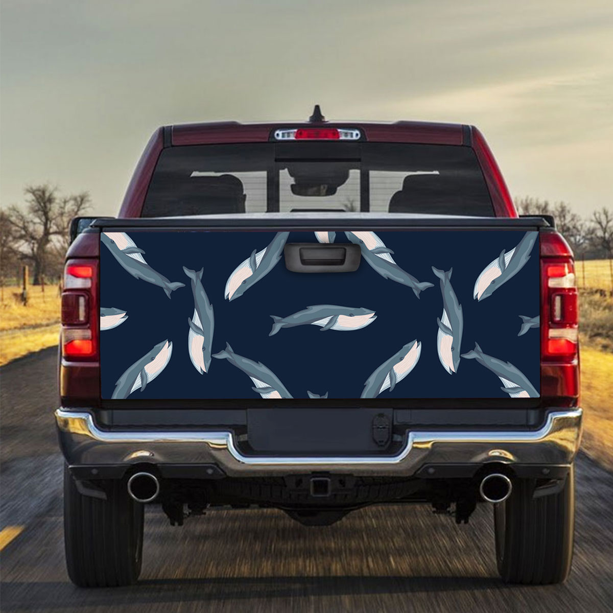 Blue Whale On Dark Truck Bed Decal