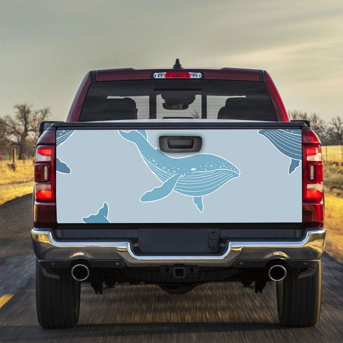 Blue Whale On Grey Truck Bed Decal