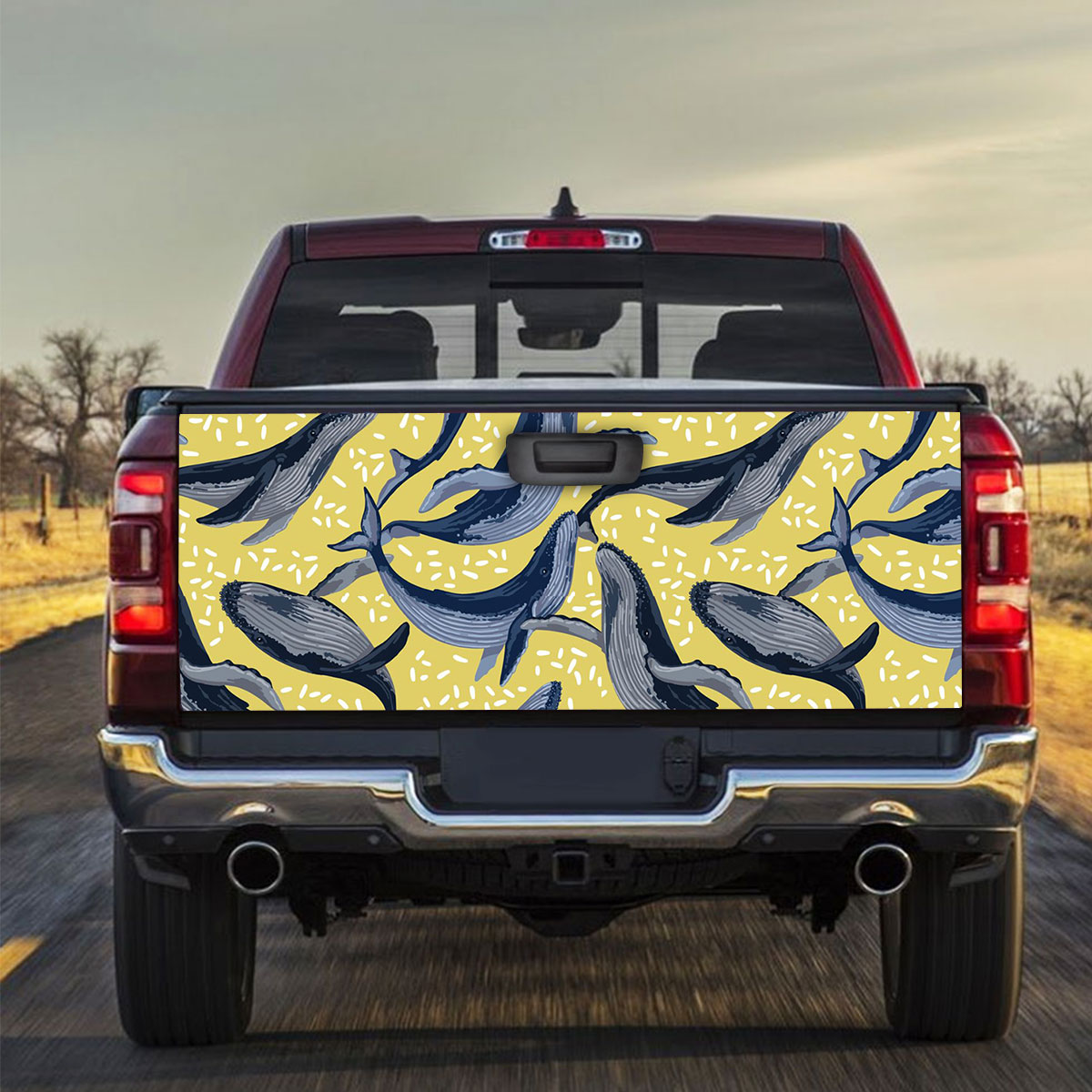 Blue Whale On Yellow Truck Bed Decal