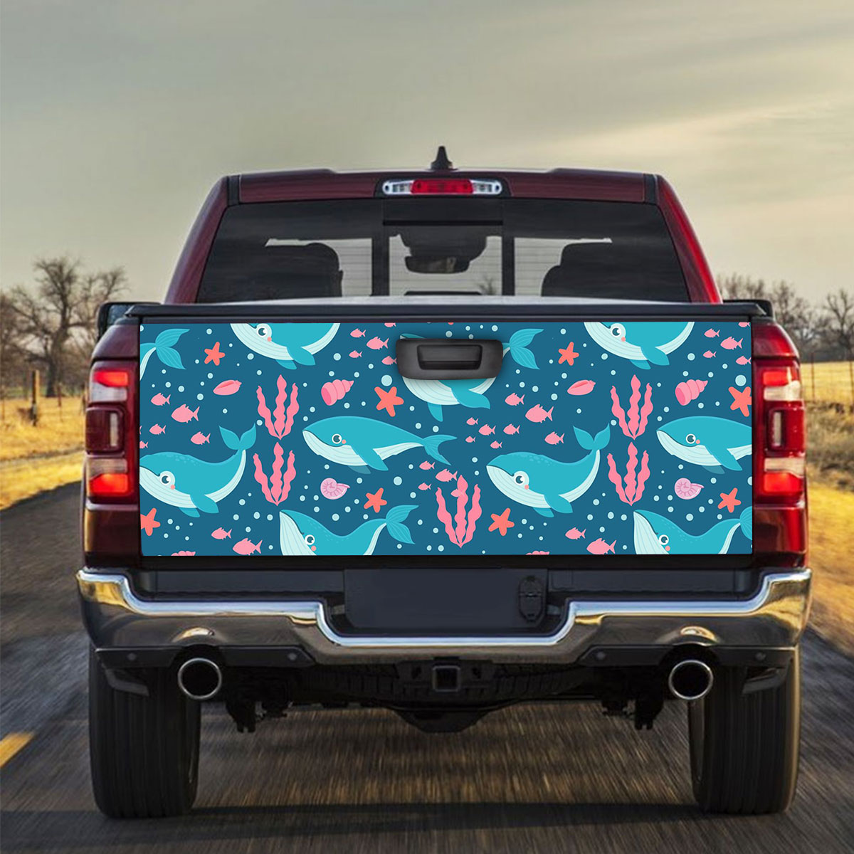 Blue Whale Pink Fish Truck Bed Decal