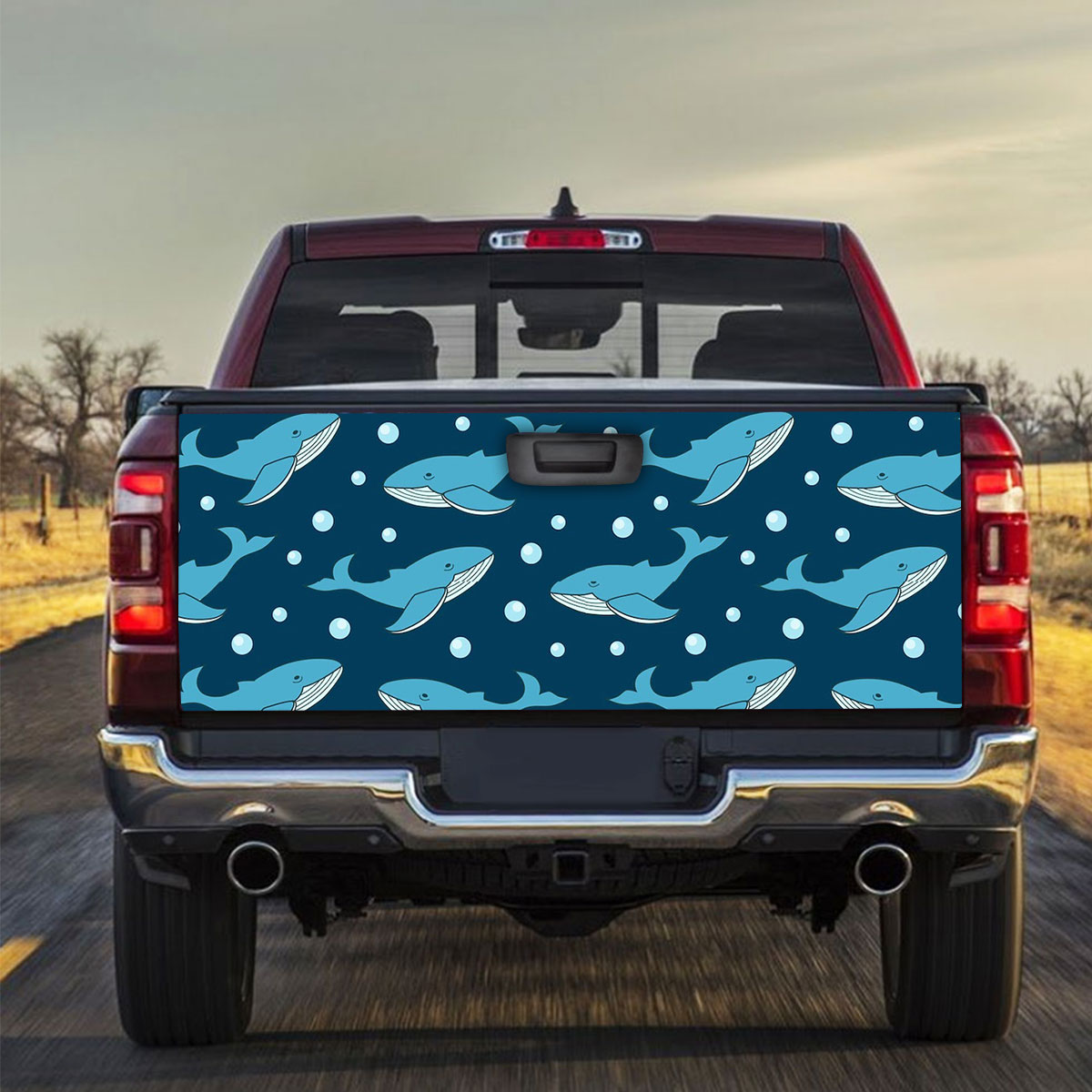 Bubble Blue Whale Monogram Truck Bed Decal