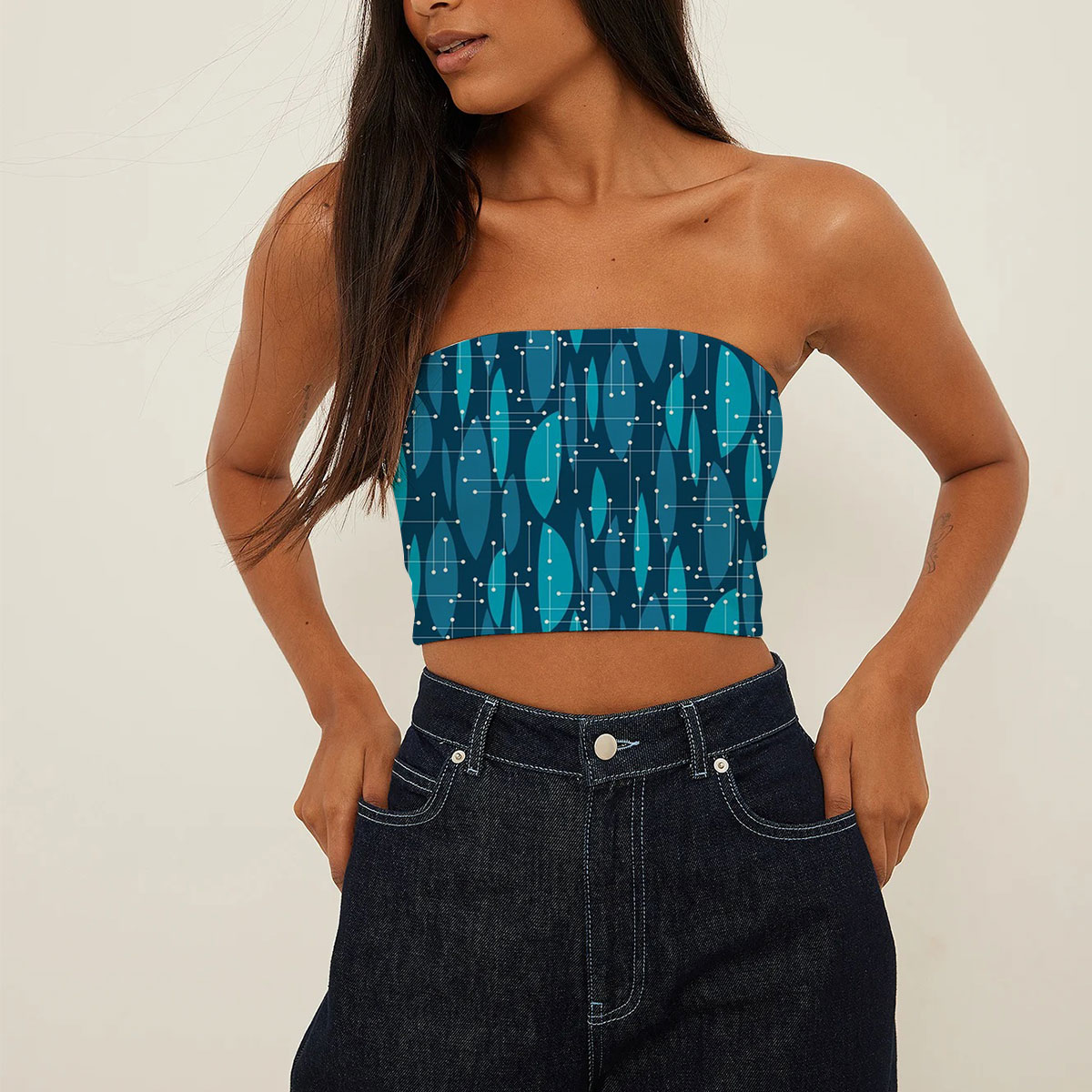 Blue Color Abstract Mid Century Tube Top