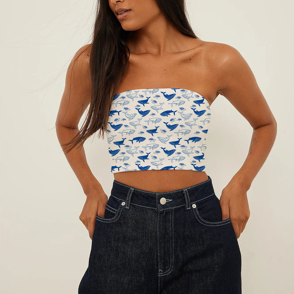 Blue Whale And White Tube Top