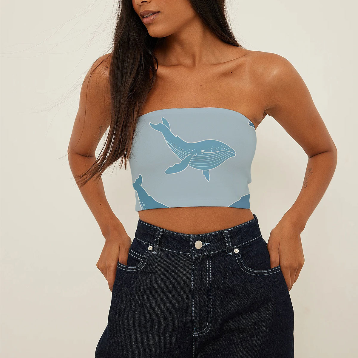 Blue Whale On Grey Tube Top