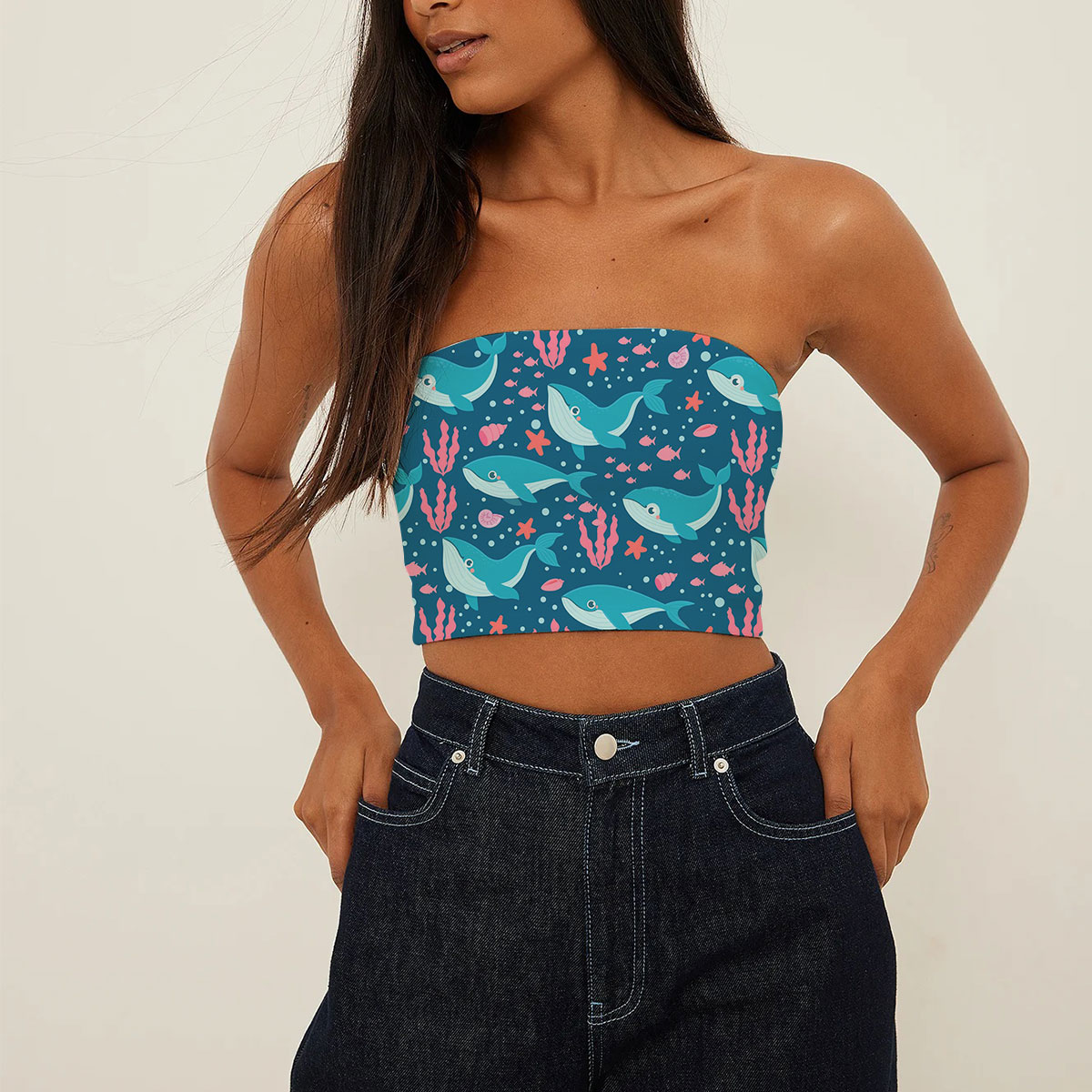 Blue Whale Pink Fish Tube Top