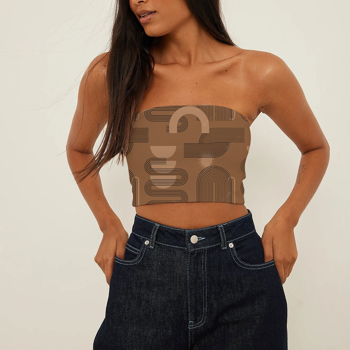 Brown Abstract Minimalist Tube Top