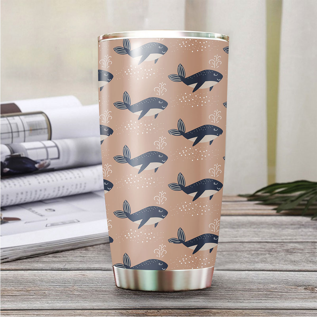 Blue Whale On Brown Tumbler