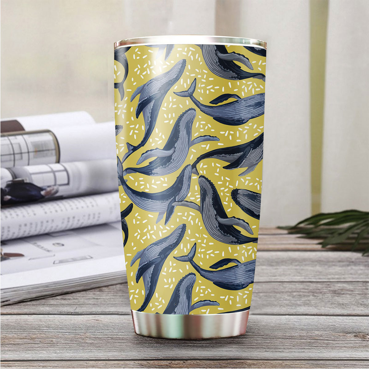 Blue Whale On Yellow Tumbler