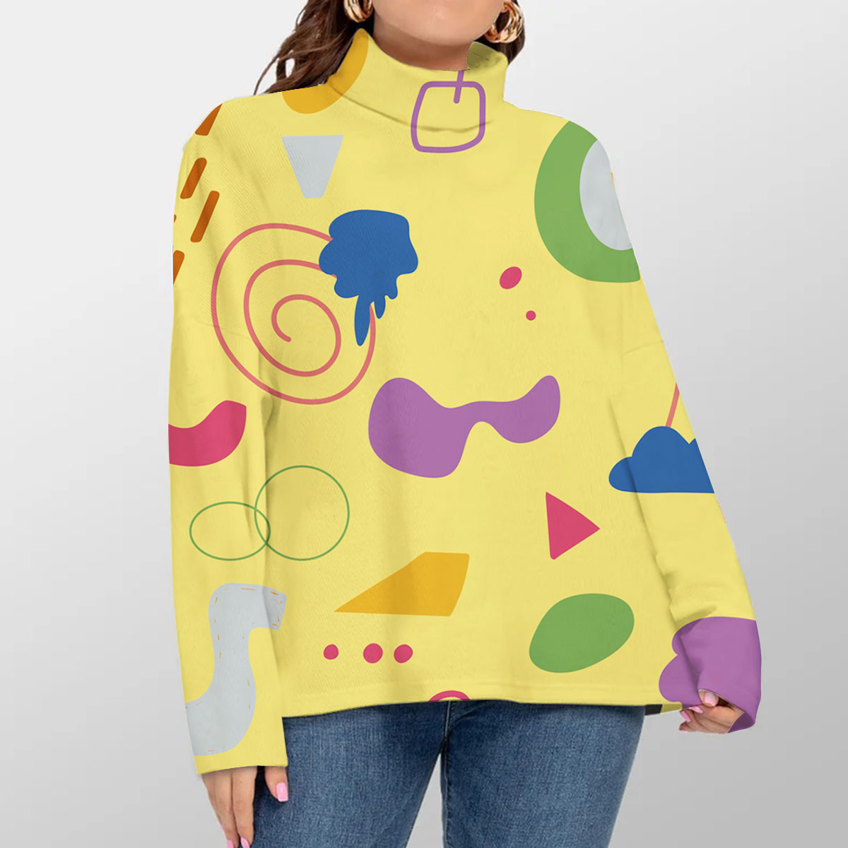 Abstract Minimalist Elements Simple Turtleneck Sweater