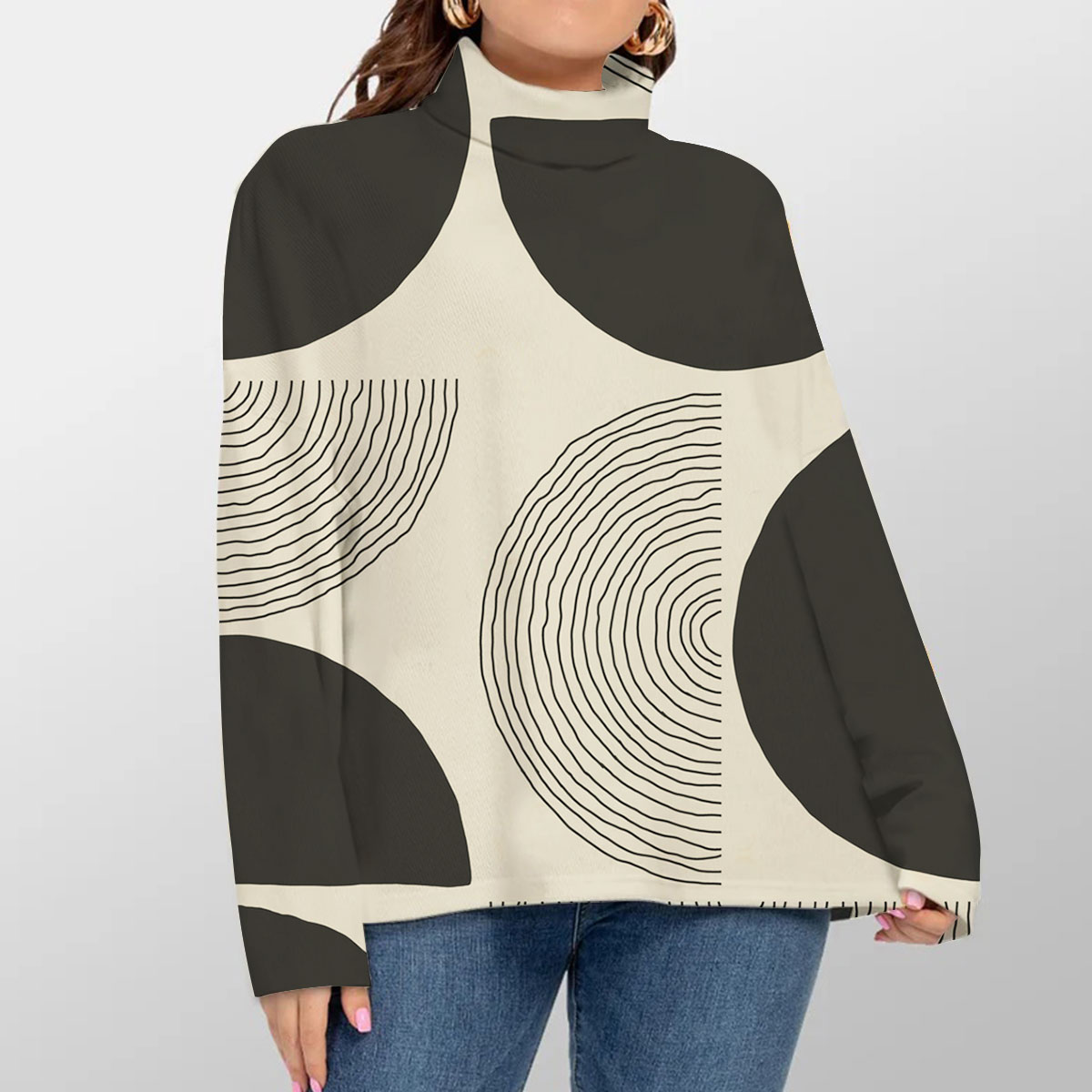 Abstract Trendy Minimalist Turtleneck Sweater