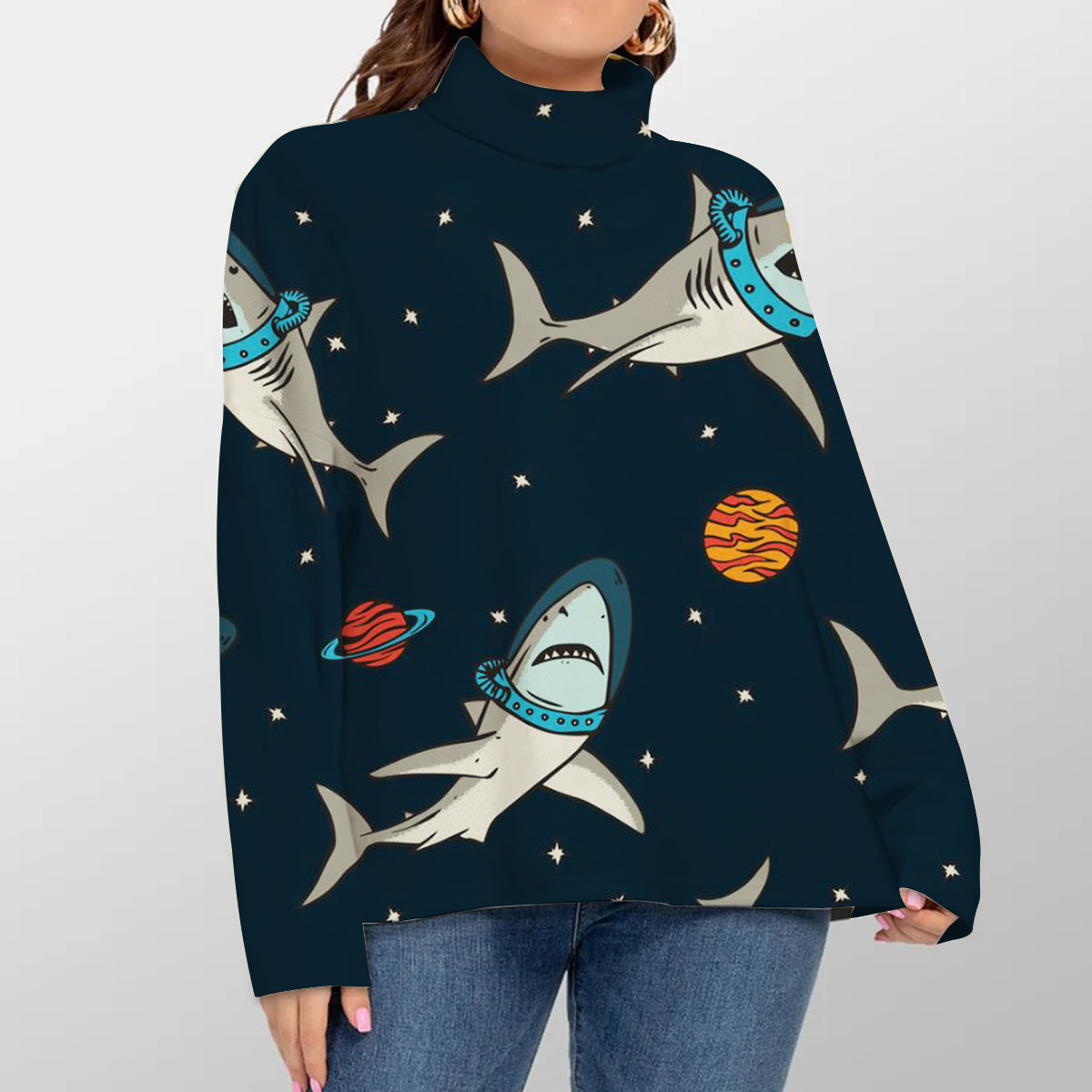 Astronaut Great White Shark Turtleneck Sweater