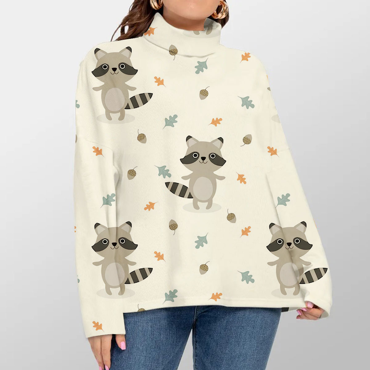 Autumn Raccoon Turtleneck Sweater