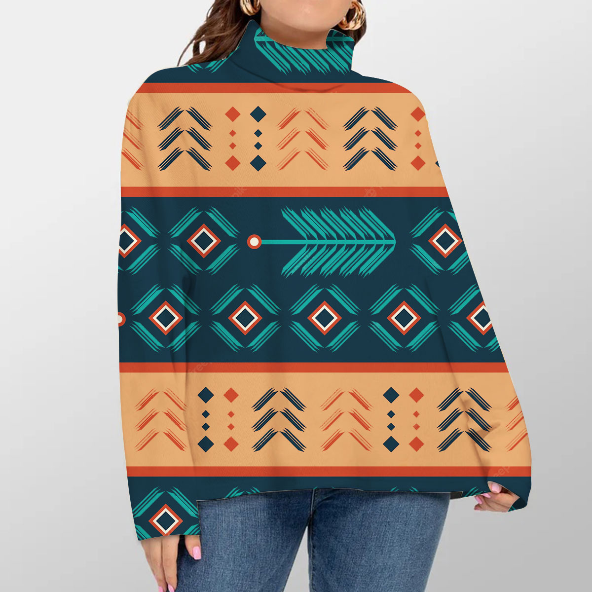 Aztec With Bohemian Stripes Abstract Turtleneck Sweater