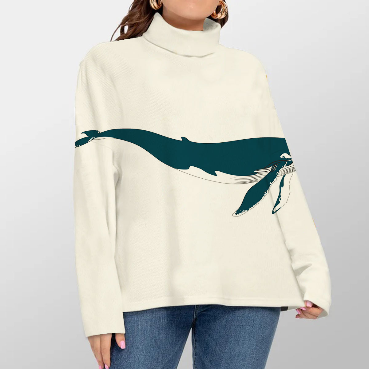 Beautiful Blue Whale Turtleneck Sweater