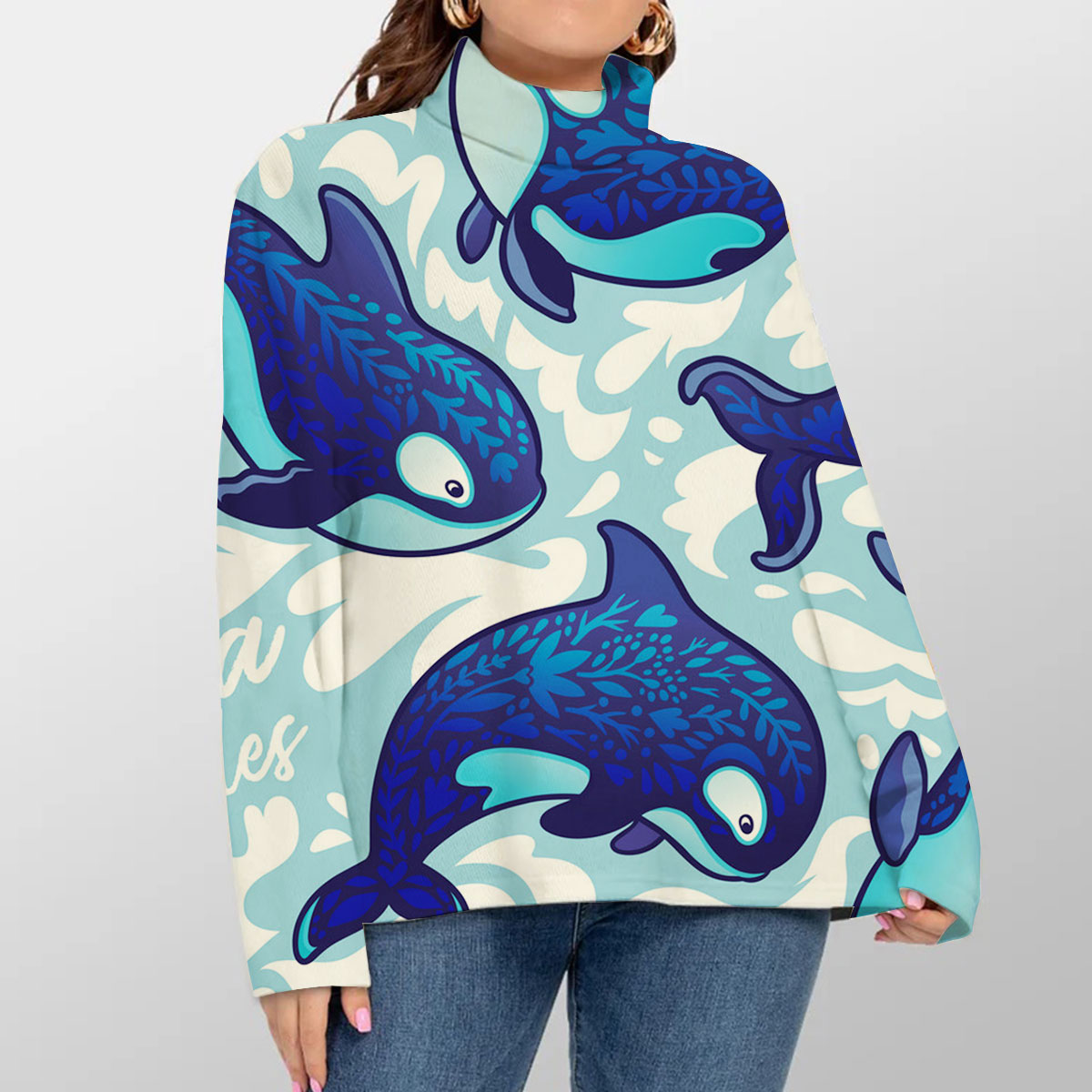 Beautiful Orca Whale Turtleneck Sweater