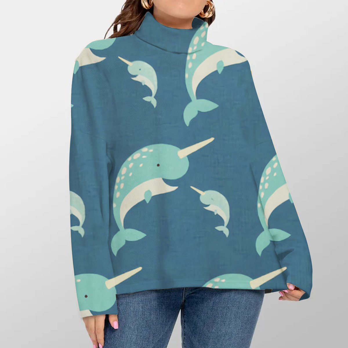 Big And Small Narwhal Turtleneck Sweater