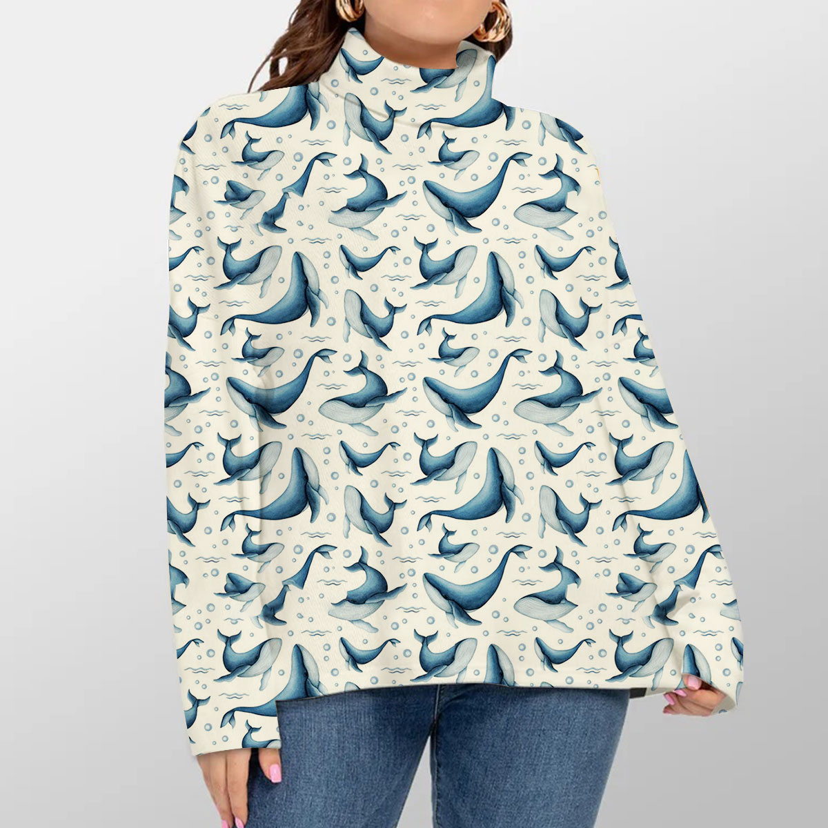 Big Small Blue Whale Turtleneck Sweater