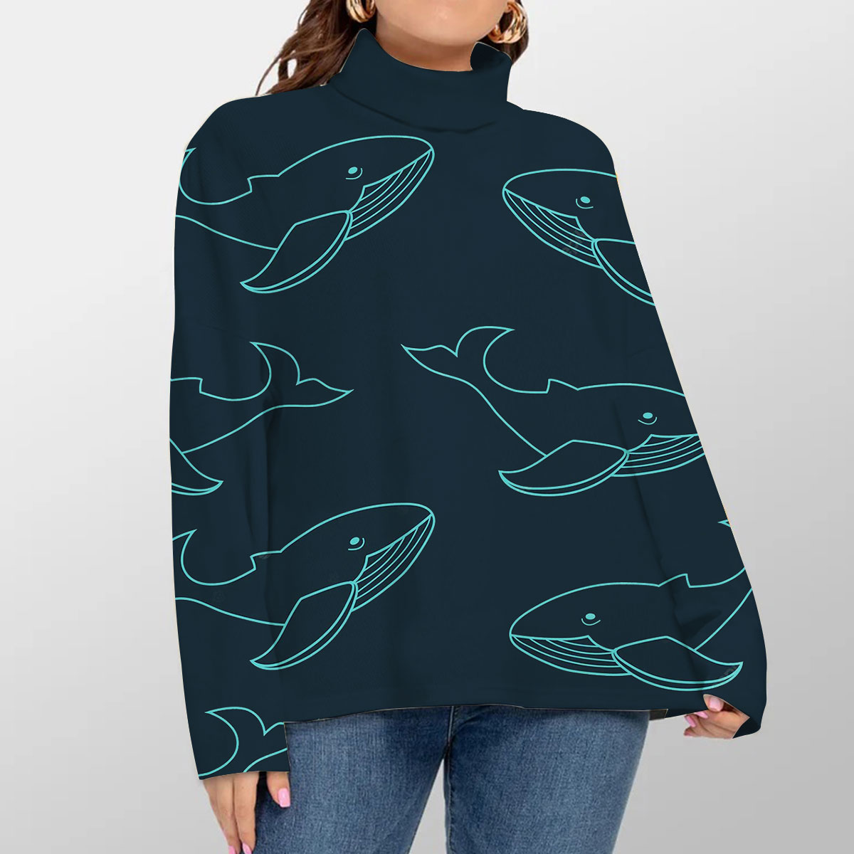 Blue Light Blue Whale Turtleneck Sweater
