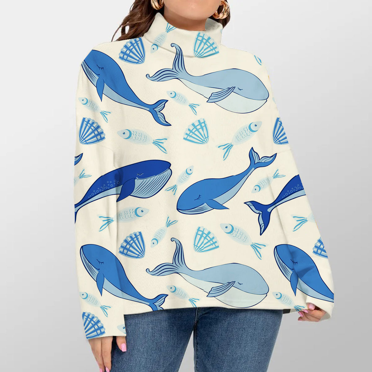Blue Whale Monogram Turtleneck Sweater