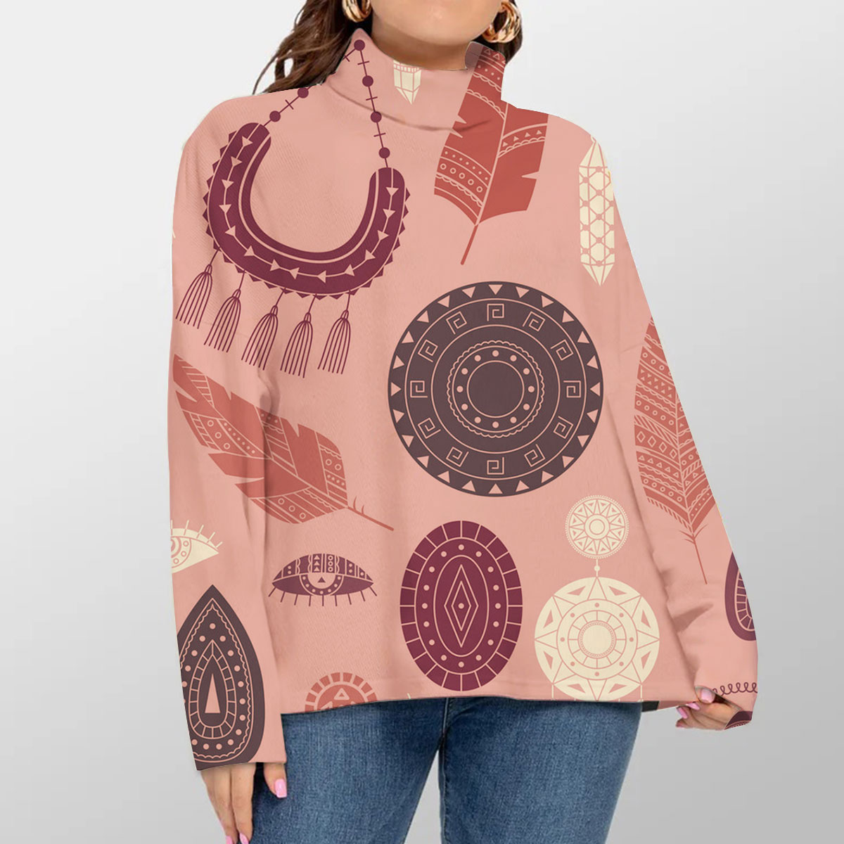 Bohemian On Pink Turtleneck Sweater