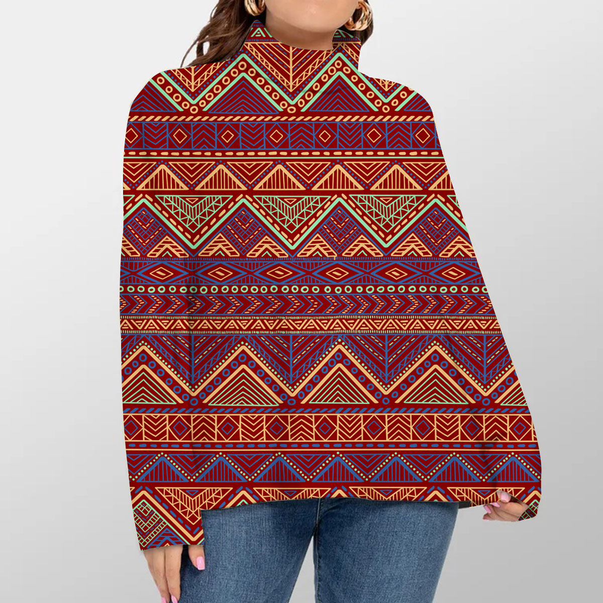 Bohemian Style Tribal Ethnic Turtleneck Sweater