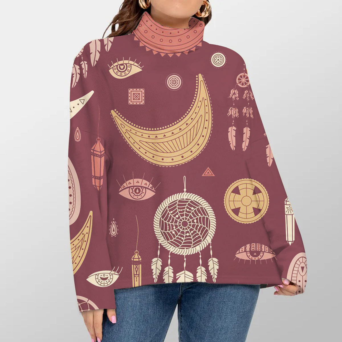 Bohemian With Dreamcatcher And Moon Turtleneck Sweater