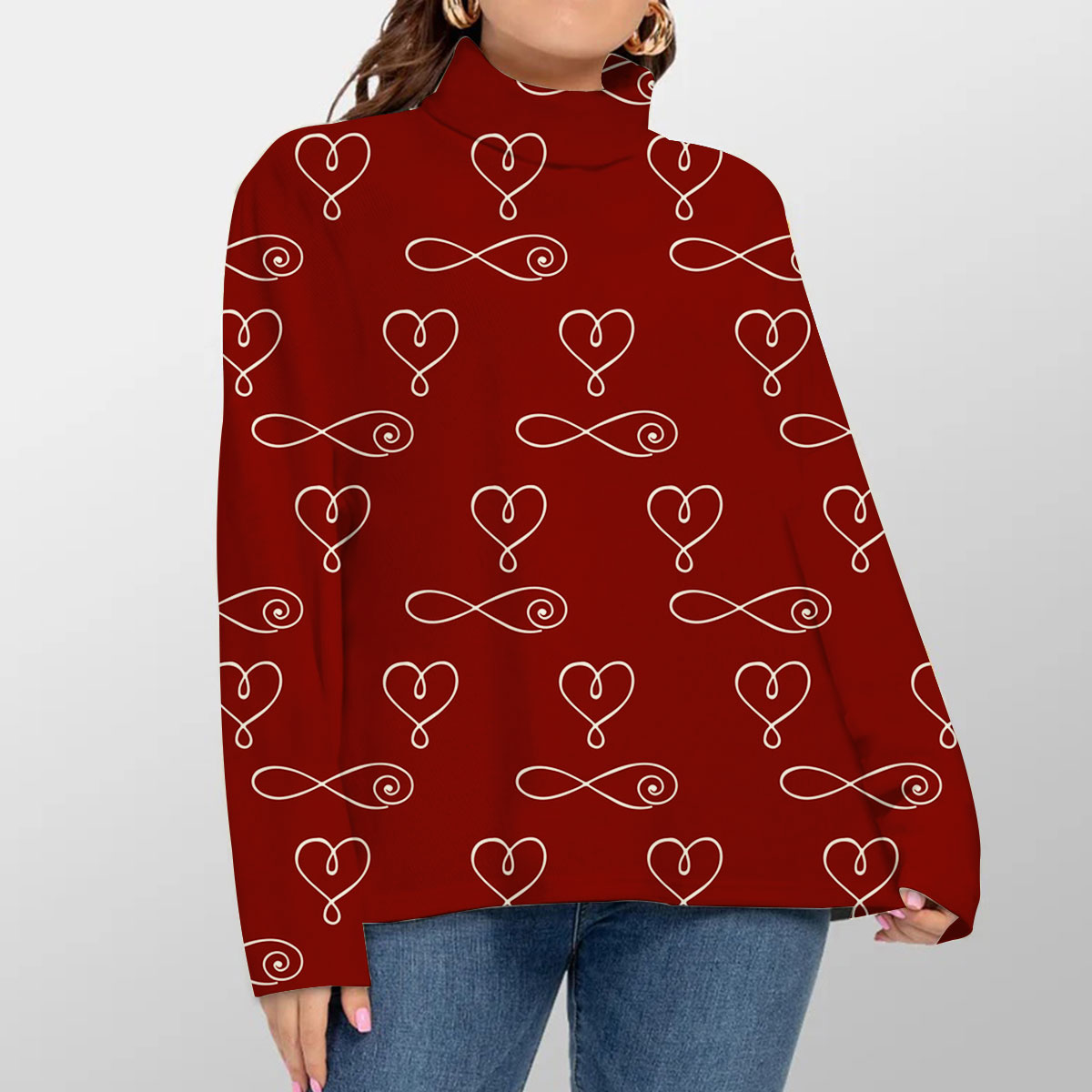 Bohemian With Hearts And Signs Of Infinity Turtleneck Sweater