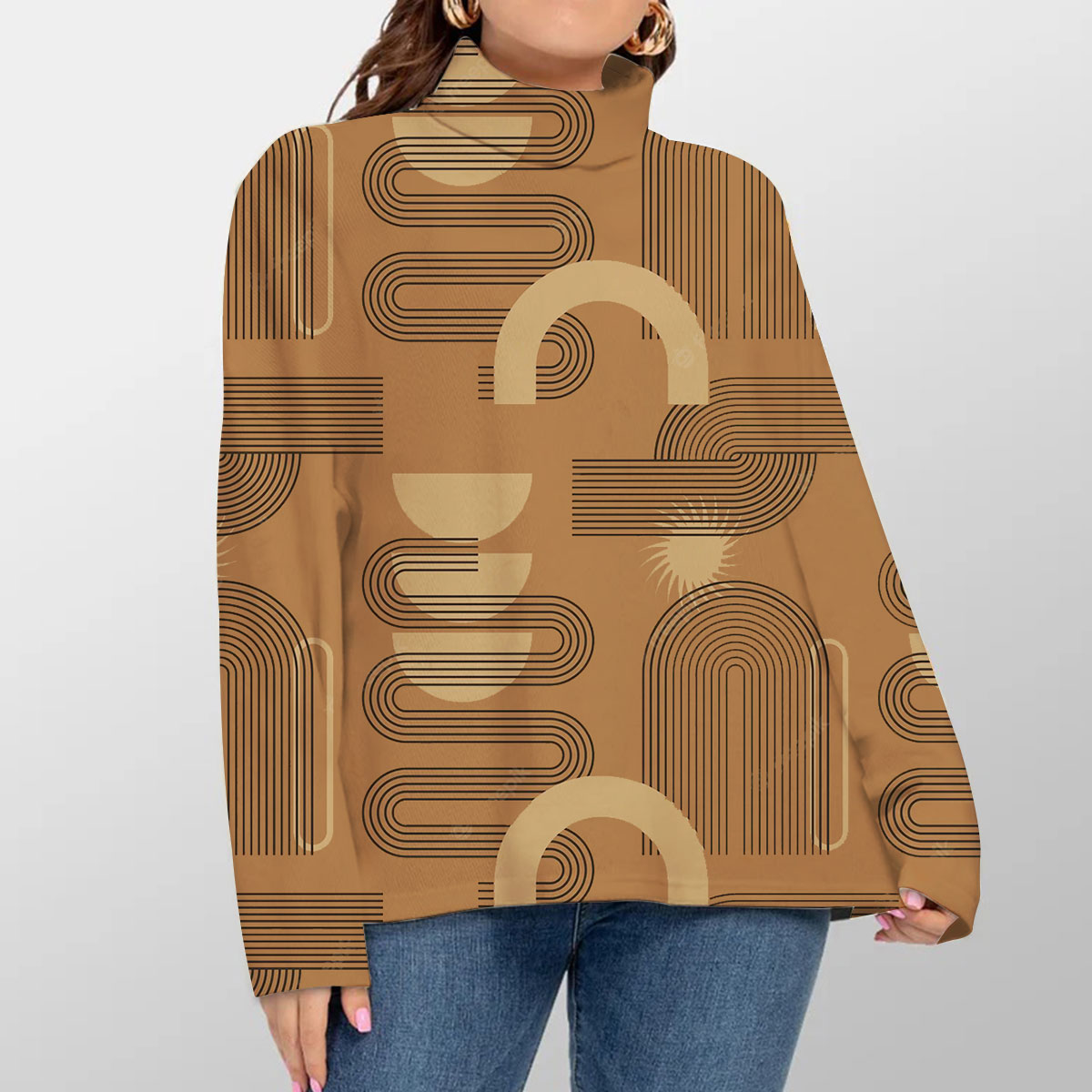 Brown Abstract Minimalist Turtleneck Sweater