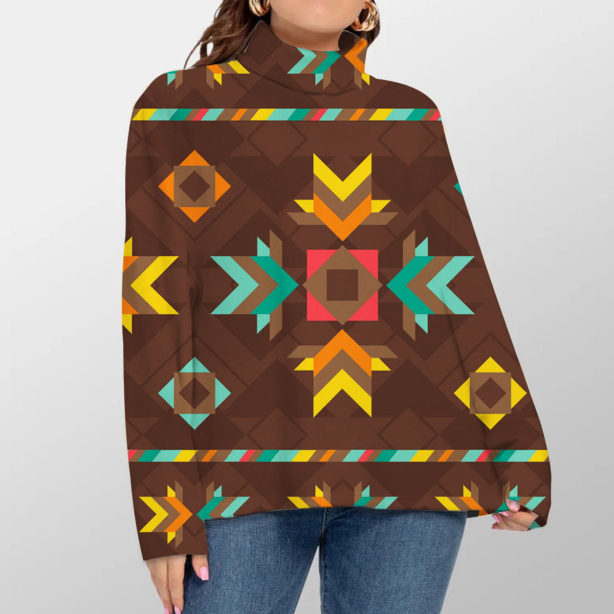 Brown Native American Turtleneck Sweater