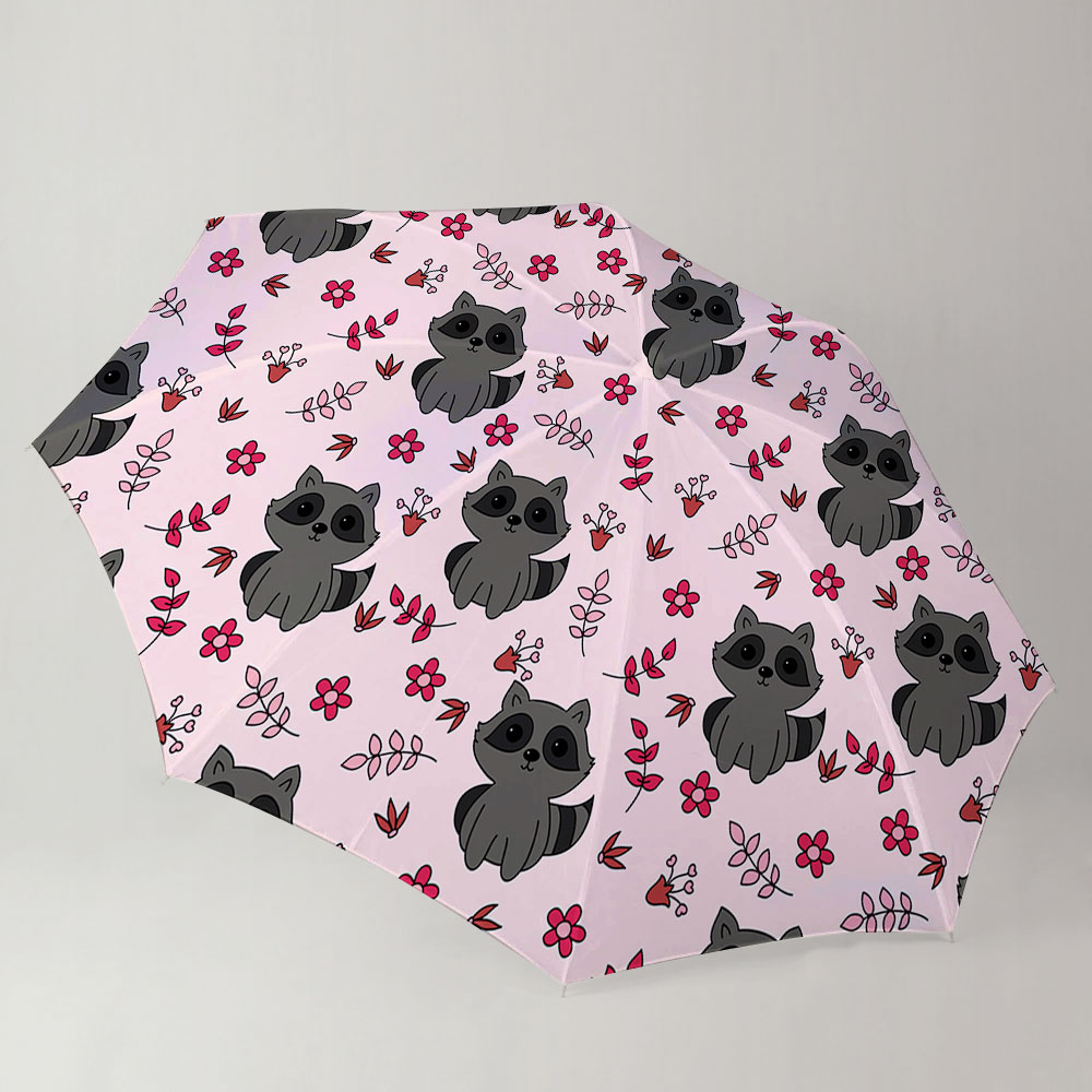 Black Raccoon Pink Umbrella