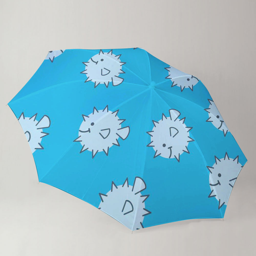 Blue Cartoon Puffer Fish Umbrella