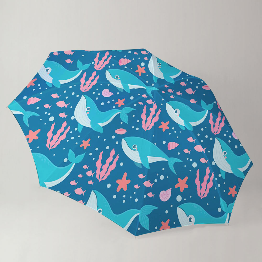 Blue Whale Pink Fish Umbrella