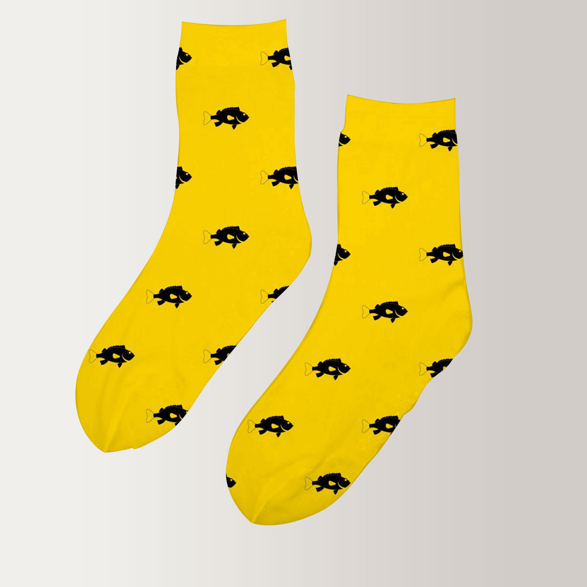 Black Bass Fish On Yellow 3D Socks