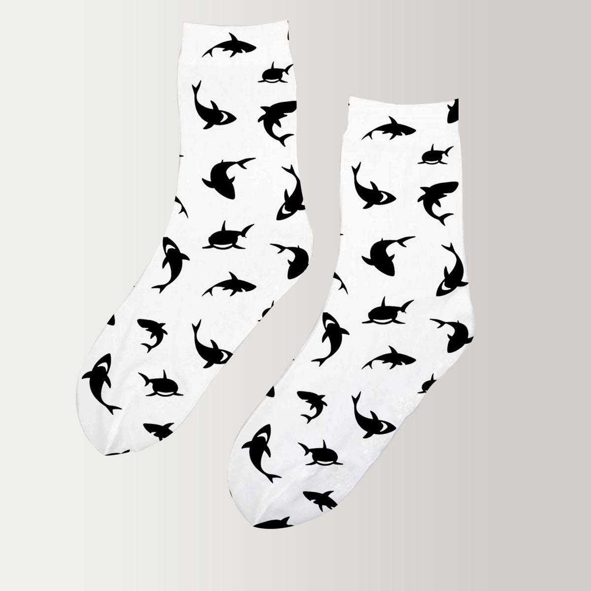 Black Great White Shark On White 3D Socks